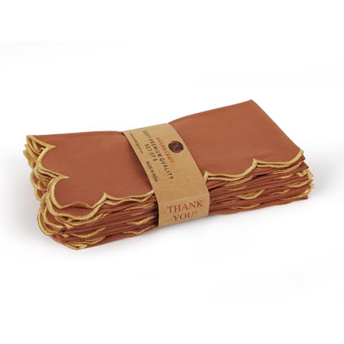 NATURALCRAFT Scalloped Cloth Napkins 18x18 in - Rust Edges Gold - color: Sl-rust Napkin - Gold Edges, size: 18" x 18" (Set of 6)