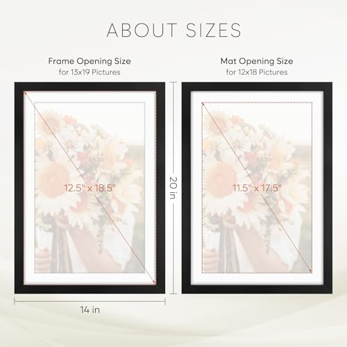 Golden State Art 13x19 Black Picture Frame Mat for 11x17 Real Glass - color: Black, size: 13x19