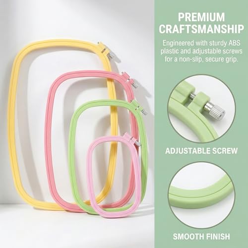 Huacan 4 Pcs Embroidery Hoop - Square Cross Stitch Hoop Set ABS Plastic Embroidery Hoops for Art Craft Sewing Tools Embroidery Ring for Sewing Needlework