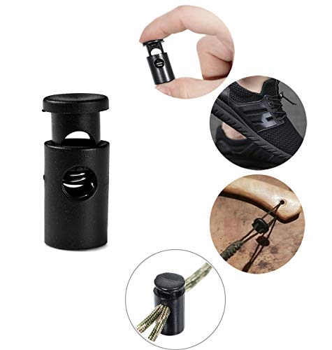 50Pcs Barrel Spring Cord Locks Single Hole 27x13mm(H*D) Cylinder Stop Toggle Clamp Slider End Adjustable Clothing Black Plastic - size: 50 Pcs