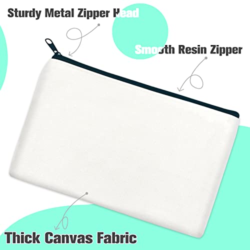 ZeeDix Small Canvas Zipper Pouch for Makeup Pencil Travel Storage 8.3x5 In - color: White, style: 8 Pcs