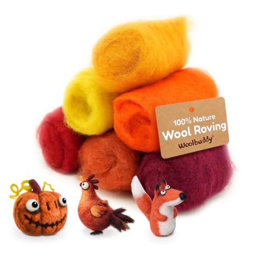 Woolbuddy Corriedale Wool Roving for Needle Felting (Red Orange) 20g Each - color: Red/Orange