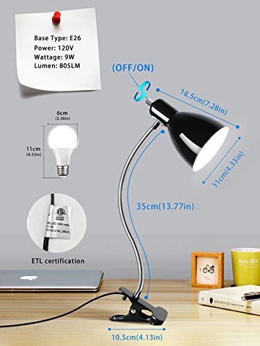 LALISU Desk lamp Eye-Caring Table Lamps, 360°Rotation Gooseneck Clip Lamp - color: Black