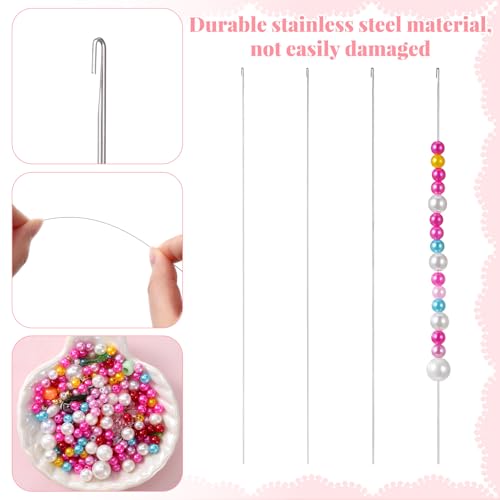 4 PCS Beading Needles for Jewelry Making, 6.69 Inch Long Straight Beadings Needle Bead Threader Silver Beadings Supplies Suitable Clip Style Beading Needle Thickness Styles Bead Spinner Needles