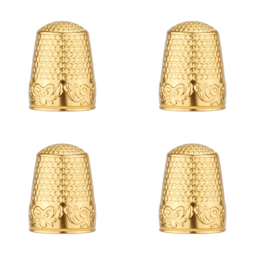 4pcs Metal Sewing Thimbles for Finger, Metal Fingertip Protectors Copper Thumb Finger Shield Rings Thimbles Pads Guard Cover for Hand Embroidery Quilting Accessories Knitting DIY Tools (Gold) - color: Gold