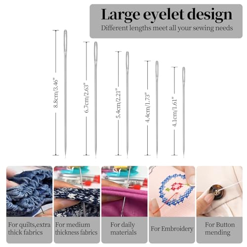 Obear 45-Piece Sewing Kit for Adults and Beginners,Big Eye Stainless Steel Sewing Needles Kit for Hand Sewing with Storage Box and Portable Pouch - style: 45 Pcs Steel Sewing Needles Kit