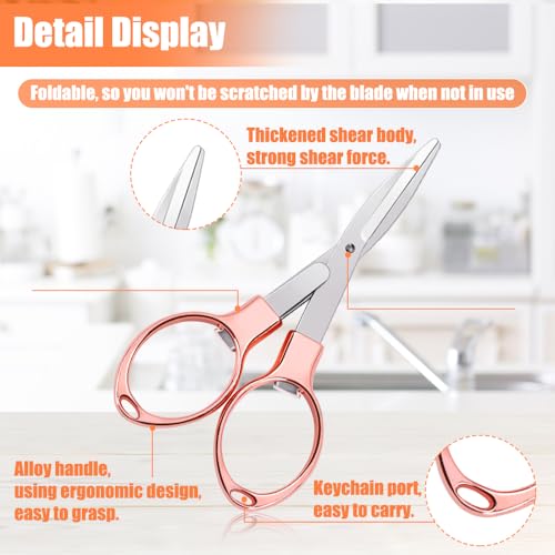 2PCS Folding Scissors, Portable Travel Scissor, Gift for Men Glasses Shaped Mini Shear Telescopic Cutter, Anti Rust Stainless Steel Scissors for Fishing Sewing Home Office-Rose Gold - color: Rose Gold
