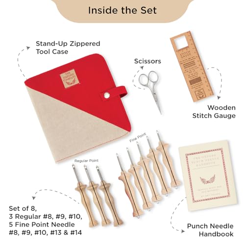 The Oxford Punch Needle Complete Set - 8 Sizes | Ergonomically Designed Natural Wood Handle | Electropolished Steel Tip | Ideal for Punch Needle Rug Hooking