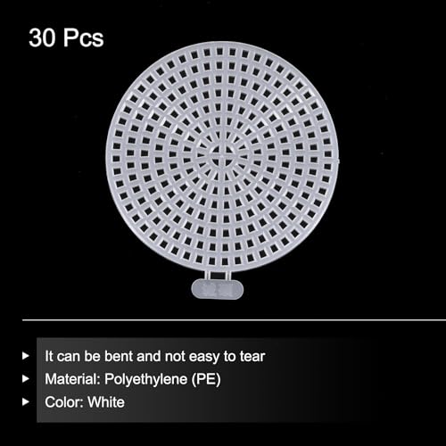 MECCANIXITY 30pcs 2.4" Plastic Mesh Canvas Sheet 16 Count Round Needlepoint Blank Canvas for Embroidery Knit Crochet Acrylic Yarn Crafting, White - size: 2.4"
