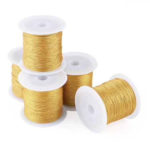 Craftdady 5 Rolls Metallic Thread Gold Color Cords String Non Stretch Embroidery Sewing Cords 5 Sizes 0.1, 0.3, 0.5, 0.8, 1 mm for Embroidery and Decorative Sewing Craft Making Cord - color: Gold