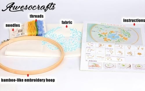 Awesocrafts Embroidery Kit, Wreath Lavender Plants Full Range of Embroidery Starter Kits for Beginners Adults Kids DIY Handmade Easy Patterns (Lavender) - color: Lavender