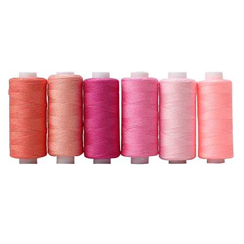 Cotton Thread Set - 6 Colors, 400 Yards Per Spool, Polyester, Multi - color: Pink Series