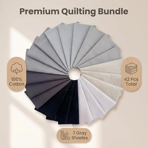 Gray Solid Cotton Fabric Charm Pack 5" x 5" Precut Quilt Squares, 42 Pcs (7 Shades x 6 Each), Neutral Quilting Fabric for Patchwork Sewing Crafts - color: Gray, size: 5 inch x 5 inch