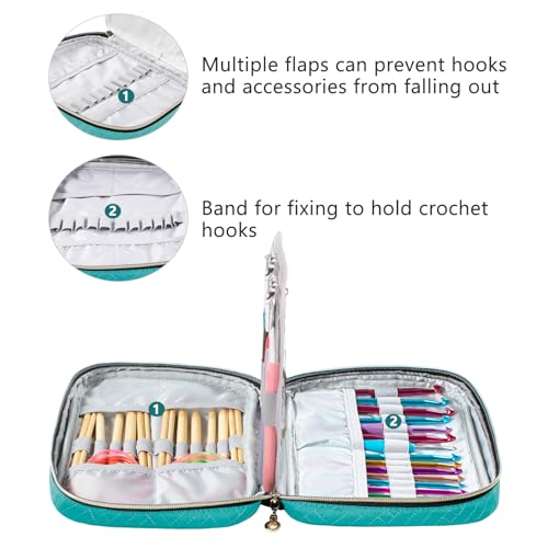 MYBAGZING Crochet Hook Case, Quilted Organizer for Crochet Hooks up to 8" - color: Teal