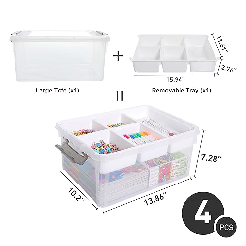 Citylife 17QT 4Packs Clear Craft Organizers and Storage Box with Tray - size: 17 Qt- 4 Pack