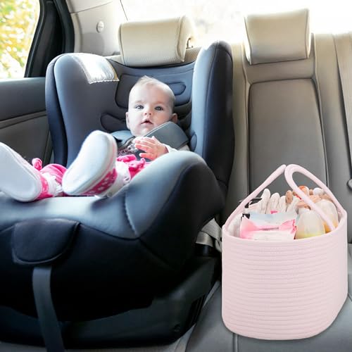 COMSE Baby Diaper Caddy Organizer for Girls, Cotton Rope, Light pink - color: Light pink, size: Regular