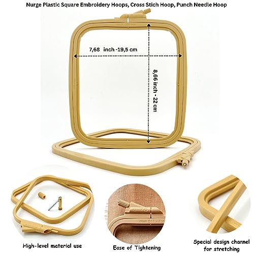 Nurge Square Embroidery Hoop - Plastic Cross Stitch Frame for Needlepoint & Embroidery - Adjustable Craft Hoop - Beige - No:3 (Medium) - color: Beige, size: No:3 (Medium)