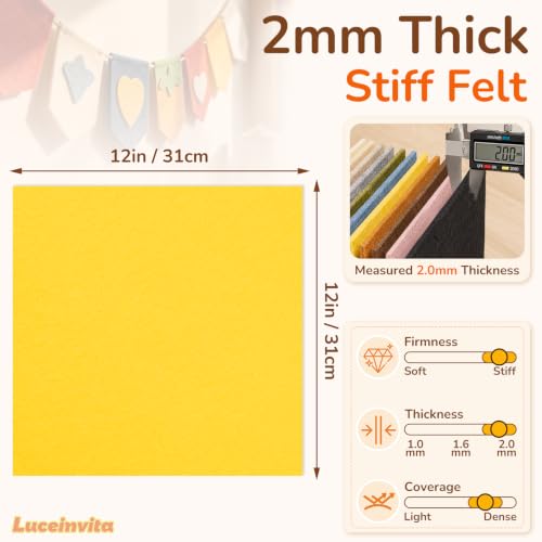 2mm Stiff Felt Sheets 12" X 12" (10 Pack, Bright Yellow) - color: Bright Yellow