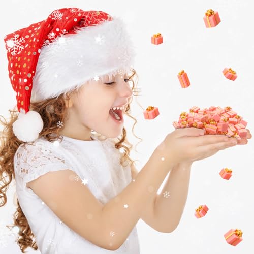 Bucherry 50 Pcs Christmas Miniature Resin Gift Boxes Pink and Gold Mini Christmas Ornaments Xmas Miniature Figurines Charms for Craft DIY Garden Accessories - color: Pink and Gold