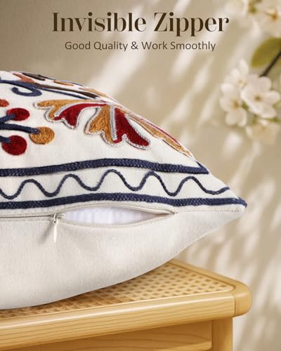 Embroidered Throw Pillow Cover, 20x12 Inch, Fall Floral - color: Fall Flower, size: 20" x 12" (Pack of 1)
