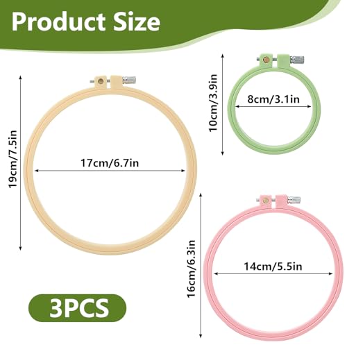 3 Pack Size Round Embroidery Hoops, Plastic Cross Stitch Hoop, Reusable Embroidery Hoop for DIY Sewing Project(Multi Color)