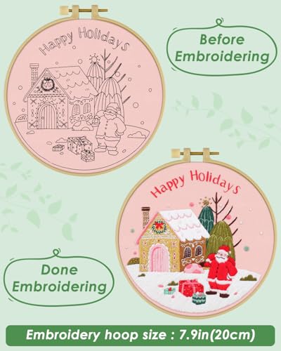 ERKOON Christmas Embroidery Kit for Beginners, Cross Stitch Set for Include Embroidery Cloth Hoops Threads for Craft Lover Hand Stitch with Embroidery Skill Techniques (Santa Claus) - color: Santa Claus