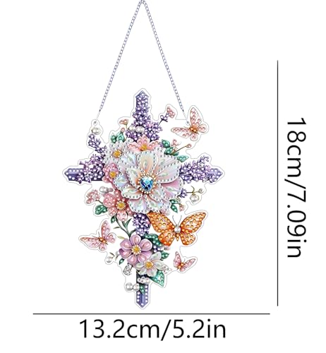 ZeeLionArt Hanging Diamond Art Kits for Adults,Flower Cross Pendant Diamonds Painting Art Kit,5.2x7.1inch Acrylic Diamonds Painting Board Kit Ornament, Special Crystal Diamond Hanging Ornament - color: DP03095