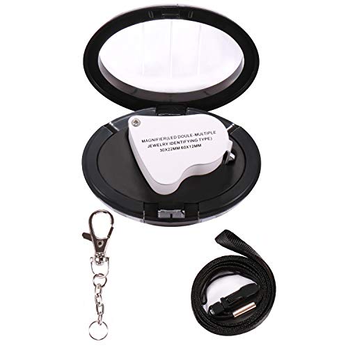 Jiusion 30X 60X Portable LED Lighted Jewelry Magnifier Dual Lens Eye Loupe - color: White, size: Single Pack