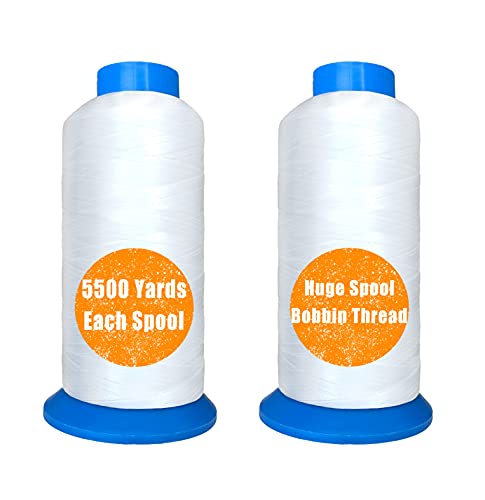 HimaPro Set of 2 Huge White Spools Bobbin Thread for Embroidery Machine and Sewing Machine - 5500 Yards (5000 Meters) Each - 100% Polyester - White & White