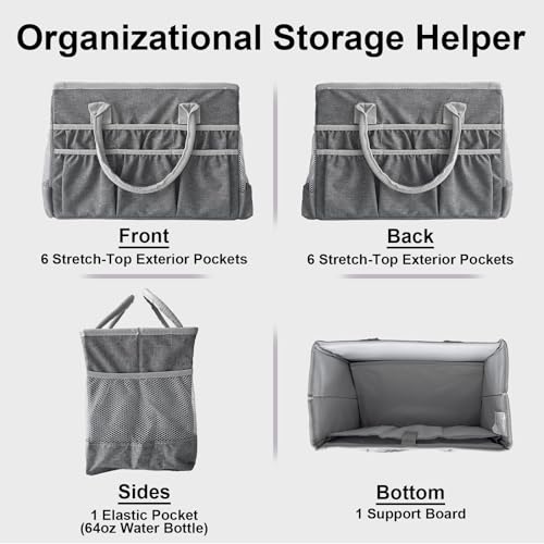 Cupohus Craft Organizer Tote Bag – Craft Caddy with 2 Mesh Side Pockets & Front Elastic Pockets, Foldable Large Capacity Supply Storage Bag for Sewing, Knitting, Painting, and Travel (Grey) - color: Grey
