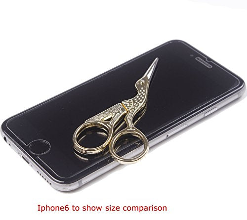 BIHRTC 3.6" Gold Stork Stainless Steel Small Sewing Shears for DIY Craft