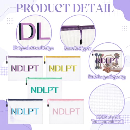 Sabary 5 Pcs Needlepoint Project Bag Clear Mesh Zipper Pouch, Pastel - color: 5 Colors