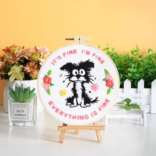 Louise Maelys Funny Dog Embroidery Kit for Beginners Floral Craft - color: funny dog