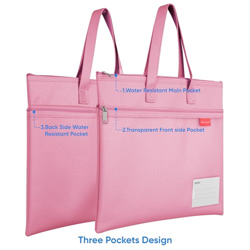 Wisdompro 14.1×11" Mesh Zipper Pouch with Handle, 3 Pockets File Bag-Pink - color: Pink