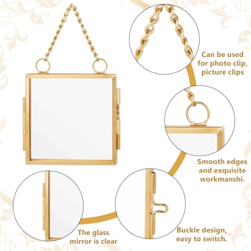 OLYCRAFT 6Pcs 2.1x2.1 Inch Gold Mini Glass Hanging Frame with Chain - size: 2.1x2.1 Inch