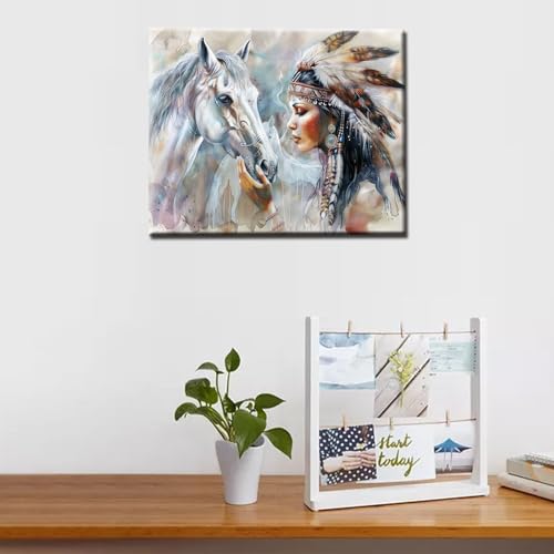 Paint by Numbers for Adults DIY Indians African Tribal Girl and White Horse Oil Painting for Kids Beginner Acrylic Pigmented Kit Wall Art Home Living Room Decor Artwork Handmade Gifts (Manual Frame) - color: Art-05, size: 16''Wx20''H(DIY Frame)
