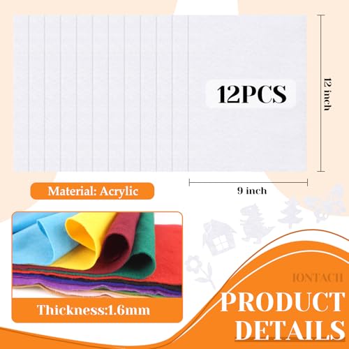 IONTACH 9" X 12" Felt Fabric Sheets 1.6mm Thick (12 Packs, White) - color: White