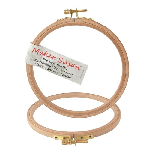 Maker Susan 5" Wood Embroidery Hoop, Round Beechwood Cross Stitch Hoop with Adjustment Brass Screw, Cross Stitch Hoops and Frames, Suitable for Embroidery, Craft Sewing (5 inch) - style: 5 inch