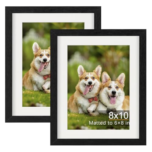 TOFOREVO 8x10 Picture Frames with 6x8 Mat Set of 2, Black - color: Black Wood Grain, size: 8x10