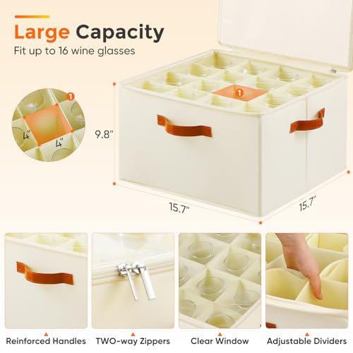 Foyego Wine Glass Storage Box, Beige - color: Beige, size: 15.7"L x 15.7"W x 9.8"H