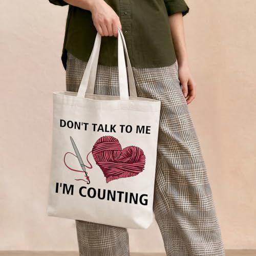 Cute Goose Crochet Canvas Tote Bag for Women - color: I'm Counting