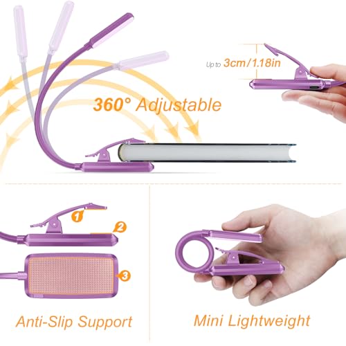 Gritin 9 LED Rechargeable Book Light for Reading in Bed - color: Dark Purple