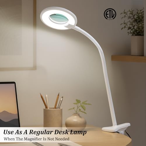 3X+6X Magnifying Glass with Light and Clamp,Dimmable LED Magnifying Lamp - color: Cool White