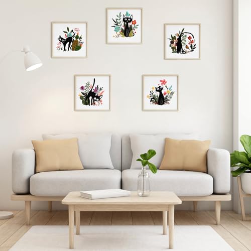ERKOON 5 Sets Embroidery Kit for Beginners Adult Cat Cross Stitch - color: Black Cat