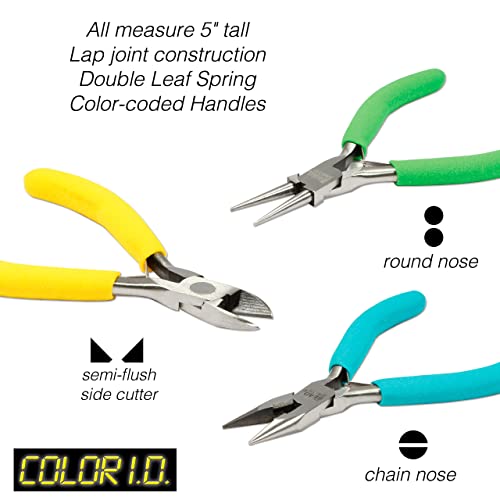 The Beadsmith Color-ID Pliers – Color Coded Set – 5 Inches, 3 Piece Kit: Chain Nose, Round Nose, & Side Cutter – Tools for Jewelry Making - size: 3-Piece Set - 5 Inches