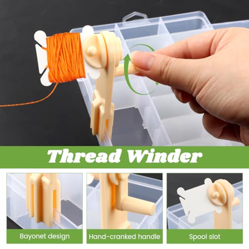 Embroidery Floss Organizer,Cross Stitch Thread Storage Box Tool,w/Bobbins Winder,1 Removable 24 Grids Clear Bead Organizer Case,100 Floss Bobbins,1 Numbered Sticker,for Craft DIY