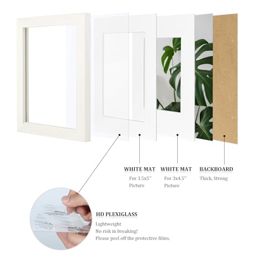 Egofine 4x6 Picture Frame Made of Solid Wood with Plexiglass, Display Pictures 3x4.5 and 3.5x5 with Mat or 4x6 Without Mat for Tabletop and Wall Mounting, Beige - color: Beige, size: 4x6