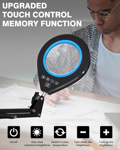 Magnifying Glass with Light, 10X/5X Lens, Dimmable LED, Long Swing Arm,Blue - color: Blue