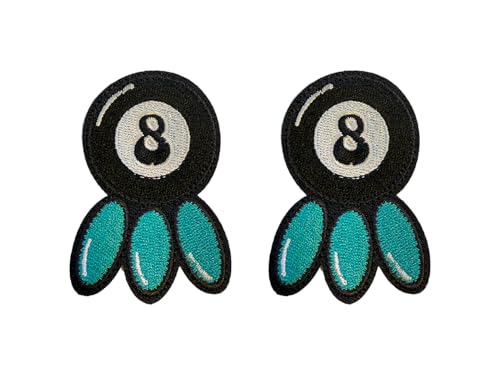 8 Ball Turquoise Patch, 1.75" x 2.5", 2-Pack, Embroidered Iron-On for Hats, Bags, Jackets - color: 8 Ball Turquoise