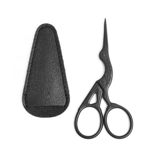 3.6" Sewing Embroidery Scissors with Artificial Leather Cover(Black) - color: Black